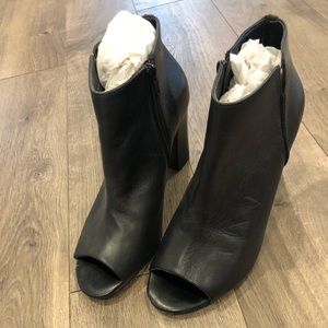 Aldo peeptoe booties (black leather)